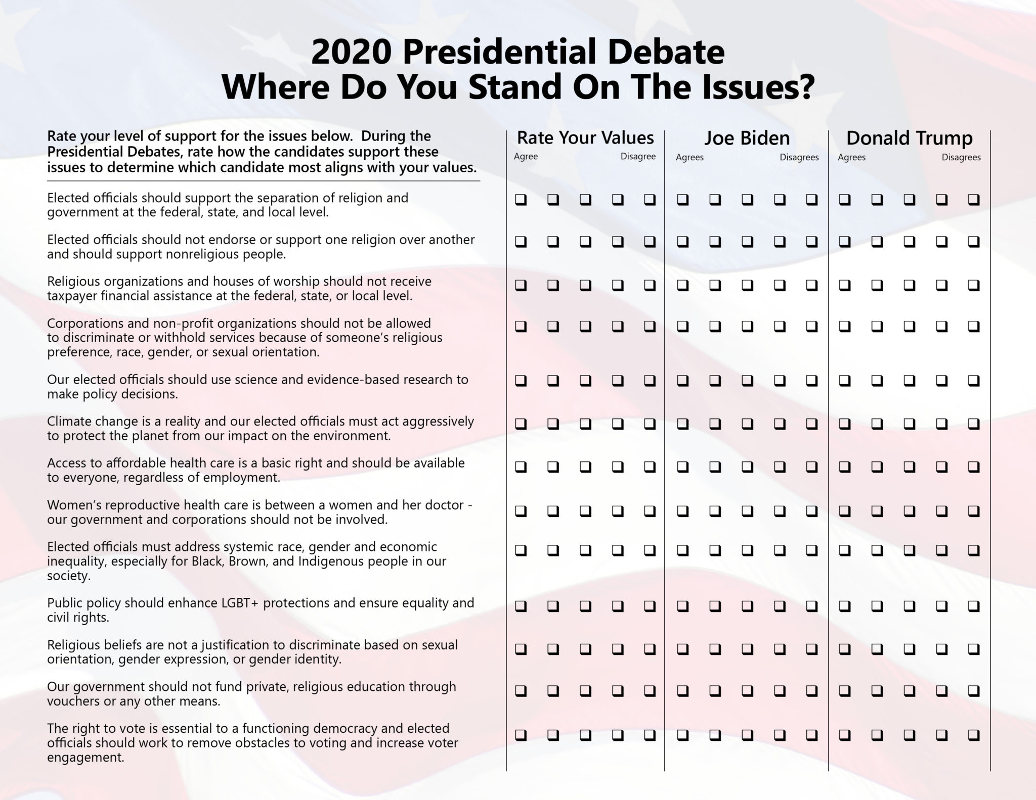 SSA Debuts Presidential Debate Scorecord Secular Student Alliance